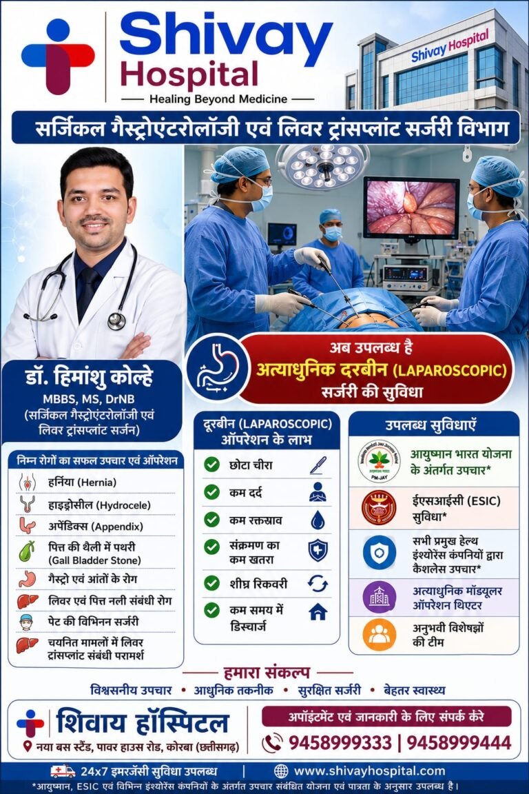 KORBA:- मौत के मुहाने से लौटकर आया 31 वर्षीय युवक… शिवाय हॉस्पिटल में जटिल ऑपरेशन से मिली नई जिंदगी