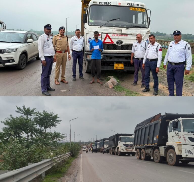KORBA:-नो पार्किंग में खड़े 03 ट्रेलरों पर बड़ी कार्रवाई, ₹30 हजार जुर्माना, भवानी मंदिर, हसदेव नदी पुल पर जाम में फंसी एंबुलेंस